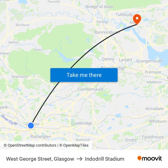 West George Street, Glasgow to Indodrill Stadium map