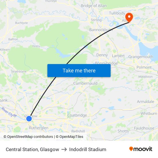 Central Station, Glasgow to Indodrill Stadium map