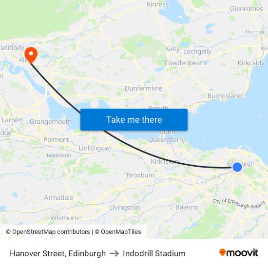 Hanover Street, Edinburgh to Indodrill Stadium map