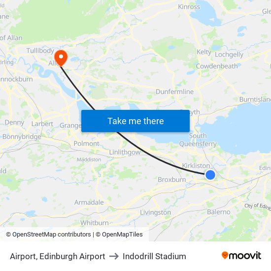 Airport, Edinburgh Airport to Indodrill Stadium map