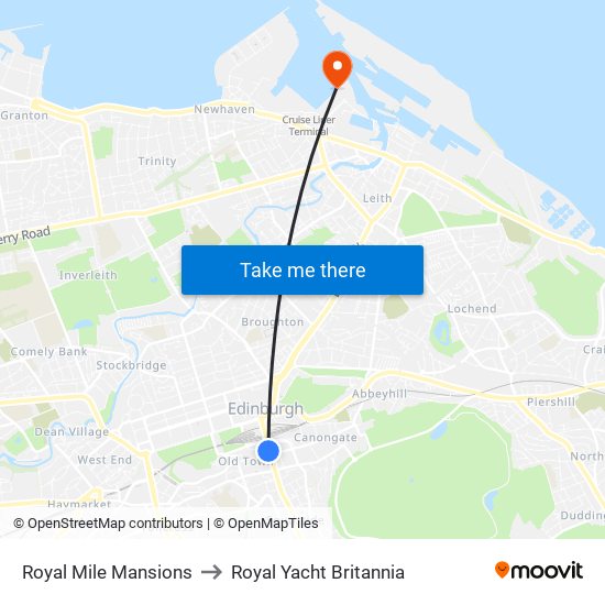 Royal Mile Mansions to Royal Yacht Britannia map