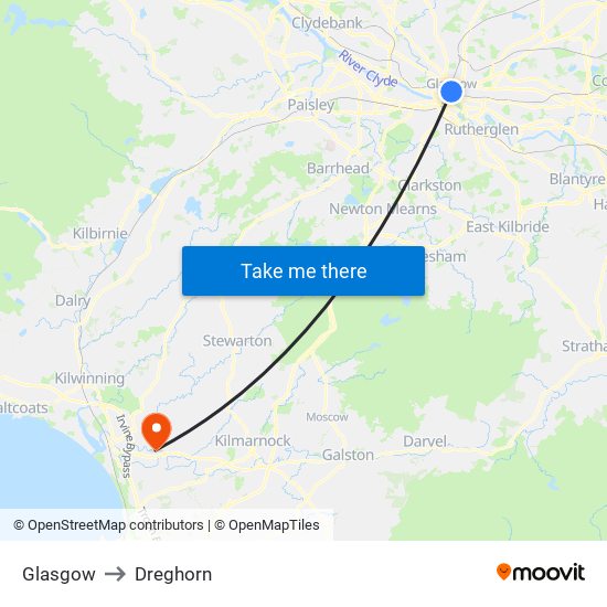 Glasgow to Dreghorn map