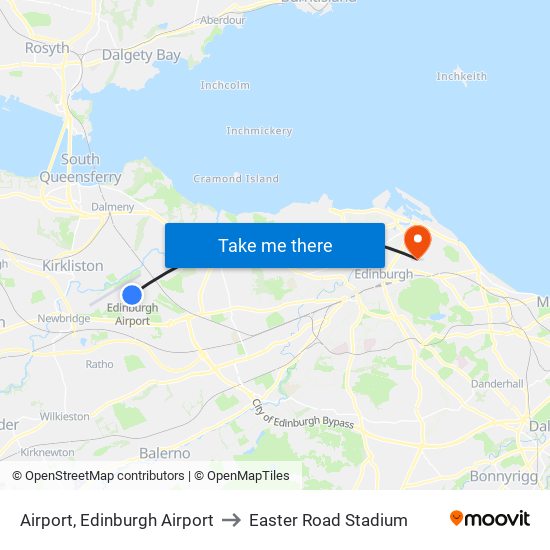 Airport, Edinburgh Airport to Easter Road Stadium map