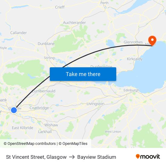 St Vincent Street, Glasgow to Bayview Stadium map