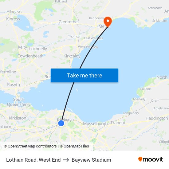 Lothian Road, West End to Bayview Stadium map