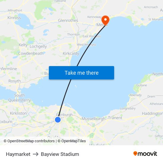 Haymarket to Bayview Stadium map