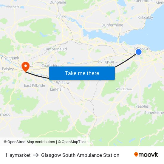 Haymarket to Glasgow South Ambulance Station map