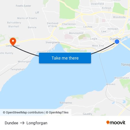 Dundee to Longforgan map