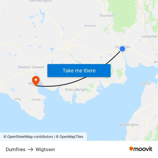 Dumfries to Wigtown map