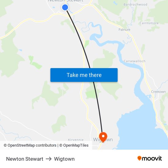 Newton Stewart to Wigtown map