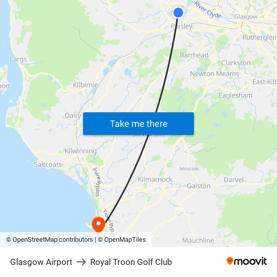 Glasgow Airport to Royal Troon Golf Club map