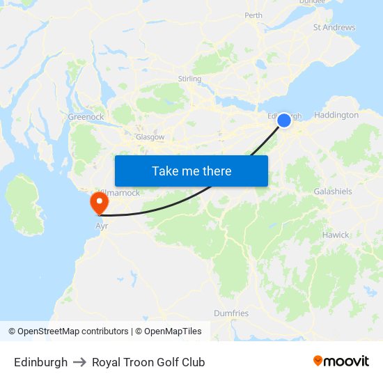 Edinburgh to Royal Troon Golf Club map