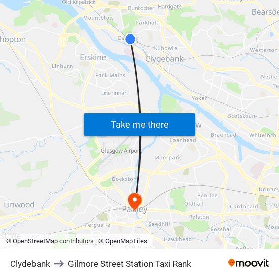 Clydebank to Gilmore Street Station Taxi Rank map