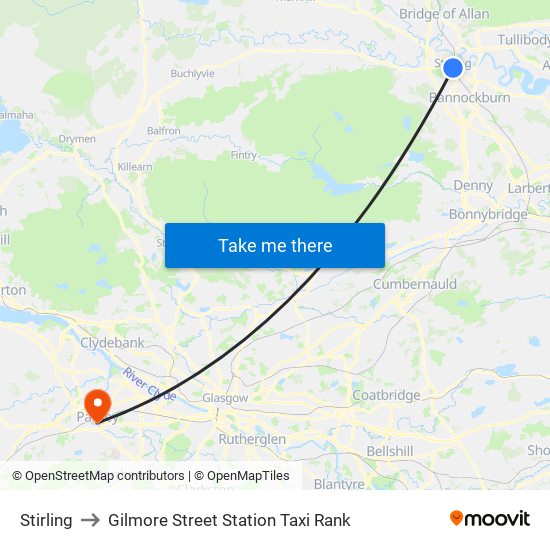 Stirling to Gilmore Street Station Taxi Rank map