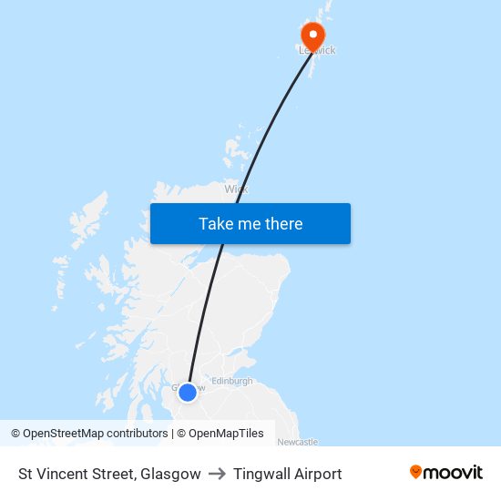 St Vincent Street, Glasgow to Tingwall Airport map