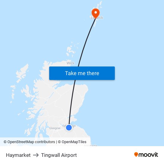 Haymarket to Tingwall Airport map