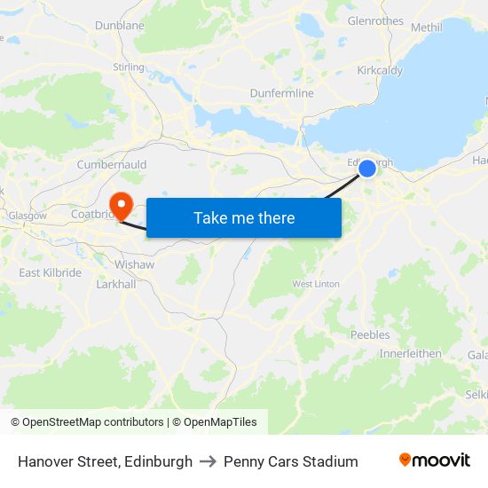 Hanover Street, Edinburgh to Penny Cars Stadium map