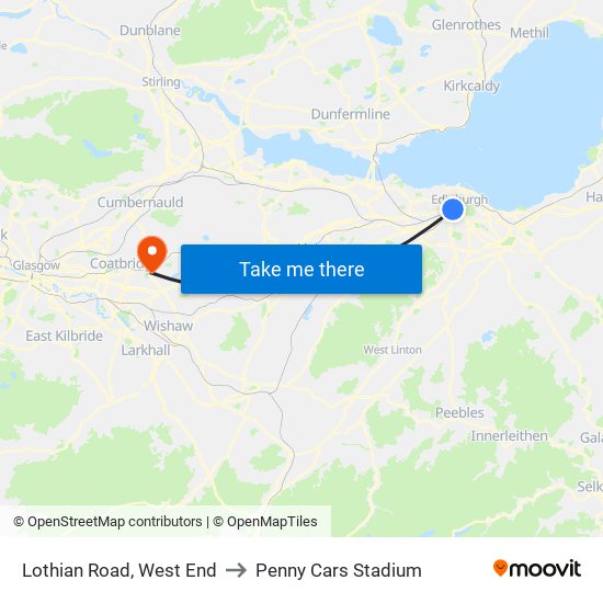 Lothian Road, West End to Penny Cars Stadium map
