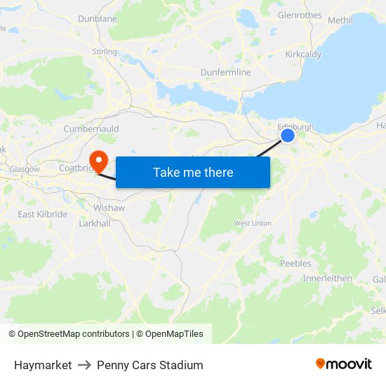 Haymarket to Penny Cars Stadium map