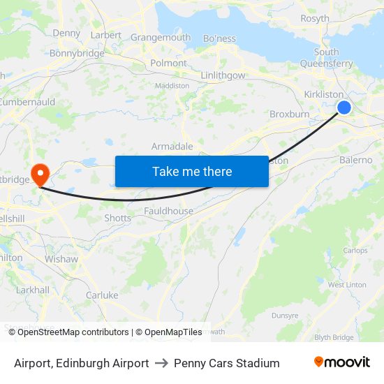 Airport, Edinburgh Airport to Penny Cars Stadium map