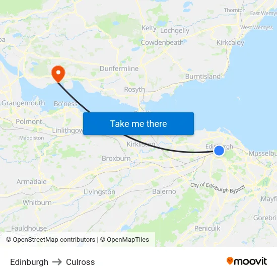 Edinburgh to Culross map