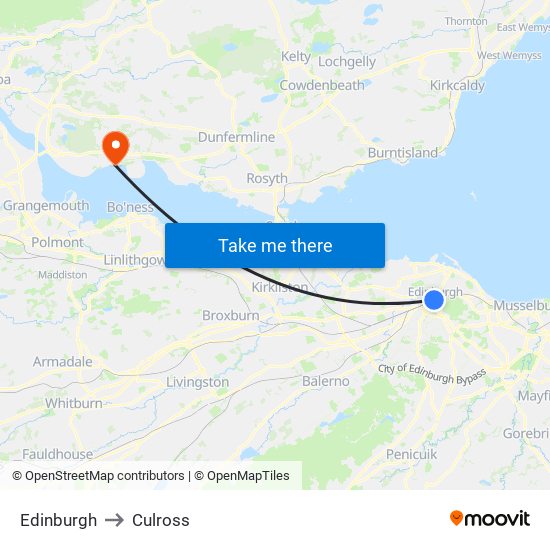 Edinburgh to Culross map