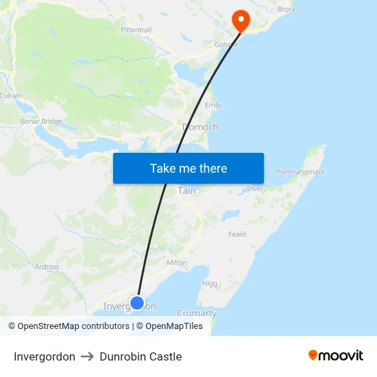 Invergordon to Dunrobin Castle map