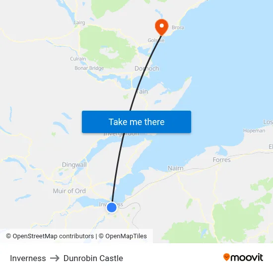 Inverness to Dunrobin Castle map