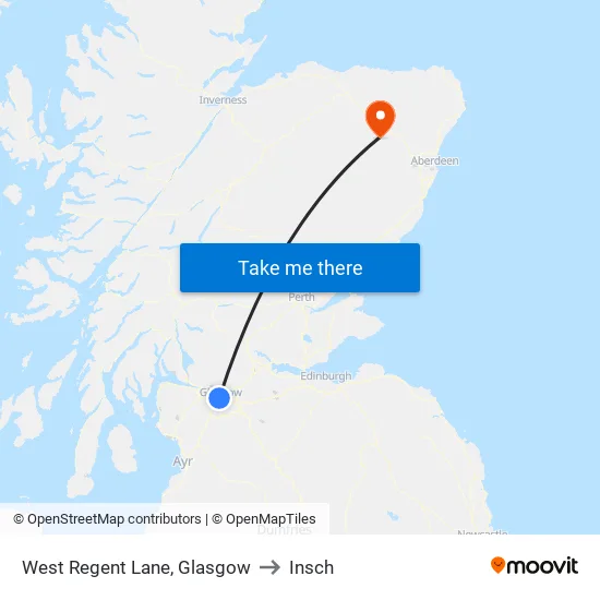 West Regent Lane, Glasgow to Insch map