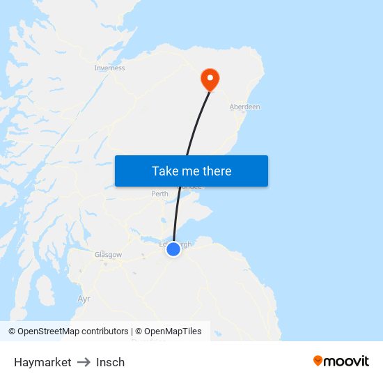 Haymarket to Insch map
