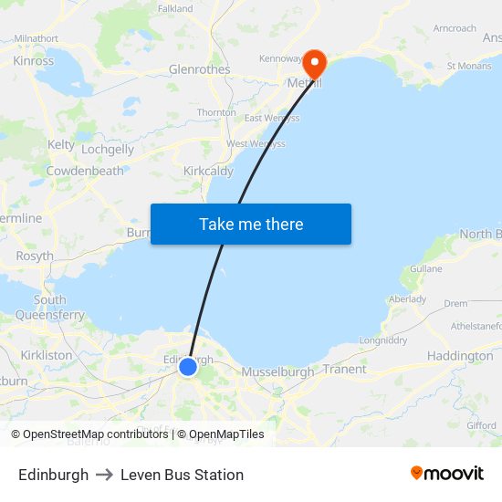 Edinburgh to Leven Bus Station map
