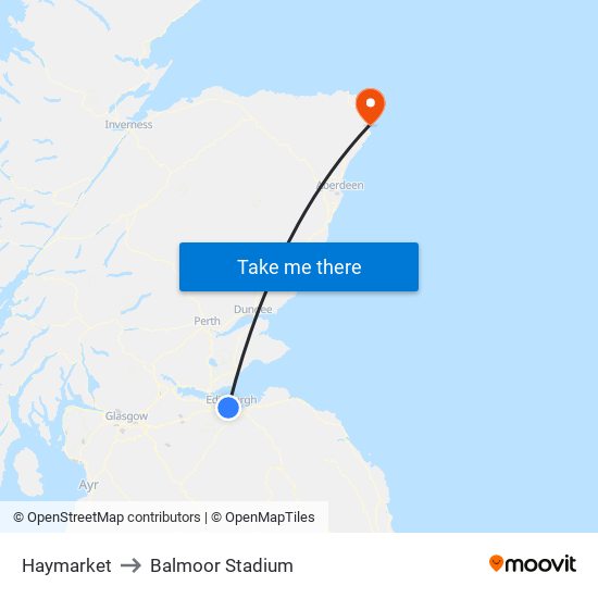 Haymarket to Balmoor Stadium map