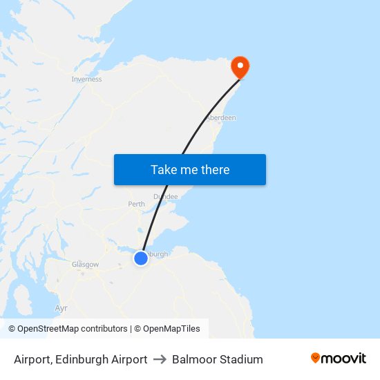 Airport, Edinburgh Airport to Balmoor Stadium map