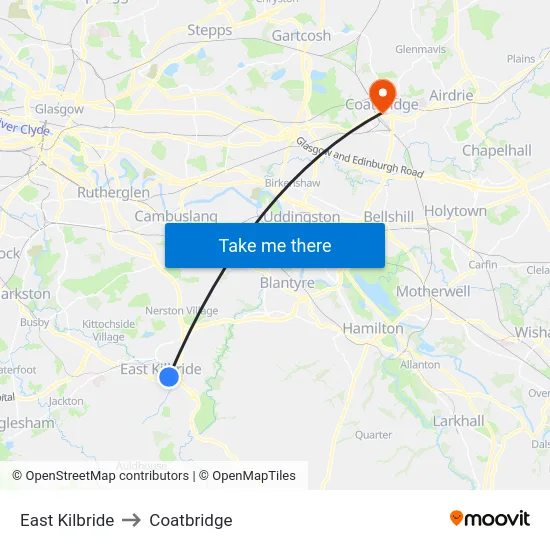 East Kilbride to Coatbridge map