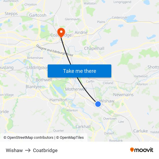 Wishaw to Coatbridge map