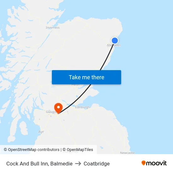 Cock And Bull Inn, Balmedie to Coatbridge map