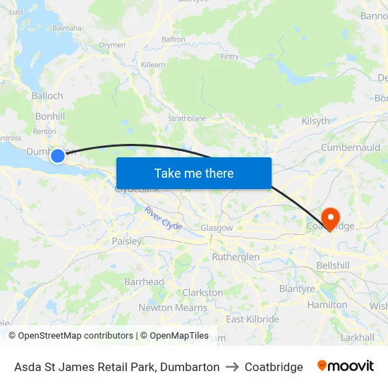 Asda St James Retail Park, Dumbarton to Coatbridge map