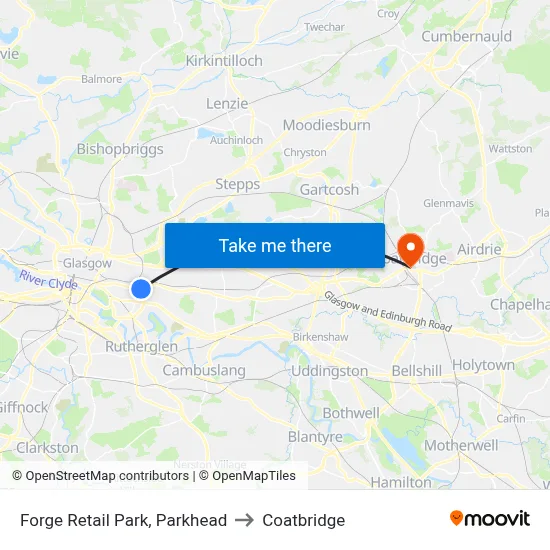 Forge Retail Park, Parkhead to Coatbridge map