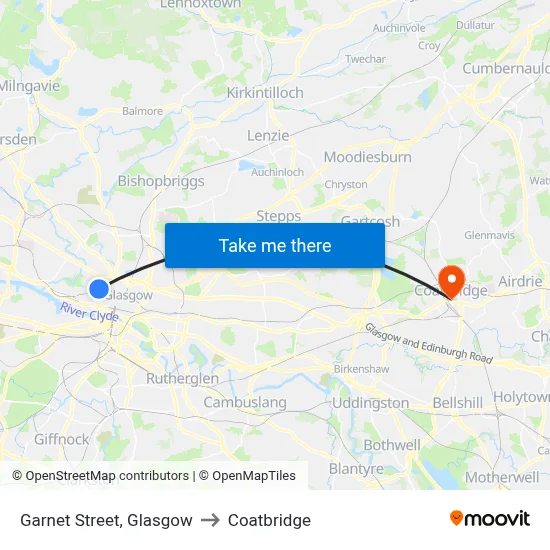 Garnet Street, Glasgow to Coatbridge map