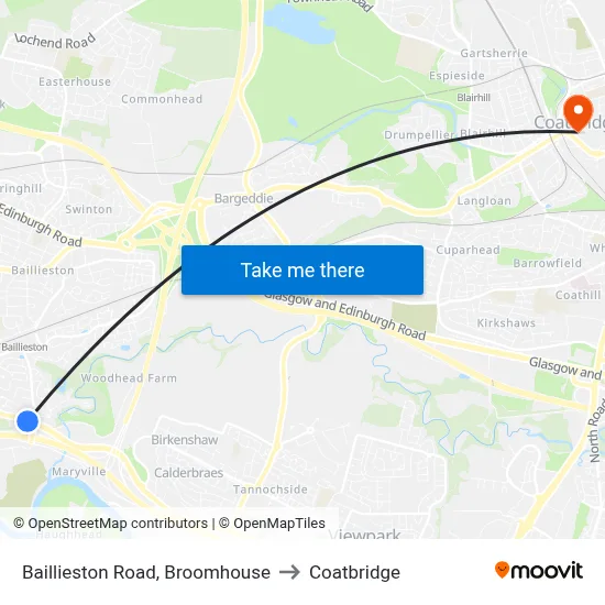 Baillieston Road, Broomhouse to Coatbridge map
