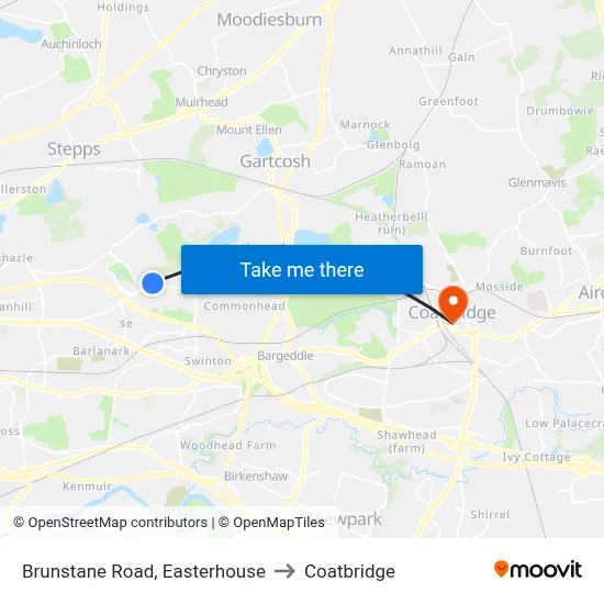 Brunstane Road, Easterhouse to Coatbridge map