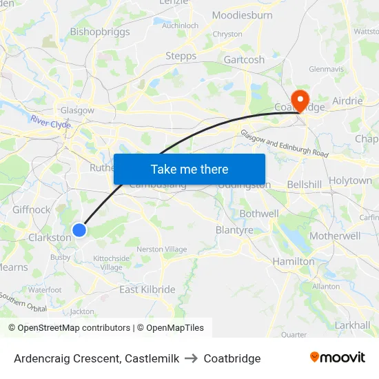Ardencraig Crescent, Castlemilk to Coatbridge map