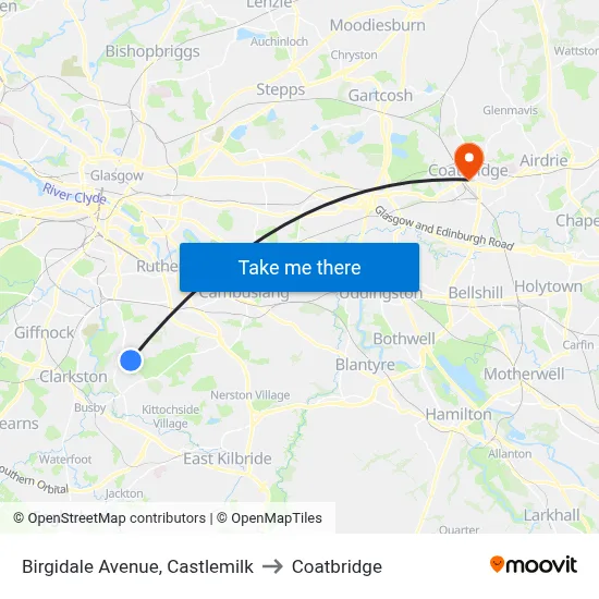 Birgidale Avenue, Castlemilk to Coatbridge map