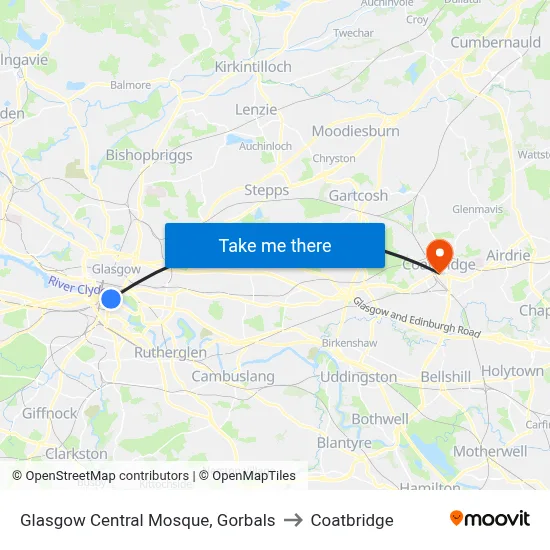 Glasgow Central Mosque, Gorbals to Coatbridge map