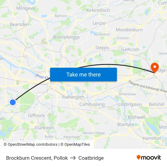 Brockburn Crescent, Pollok to Coatbridge map