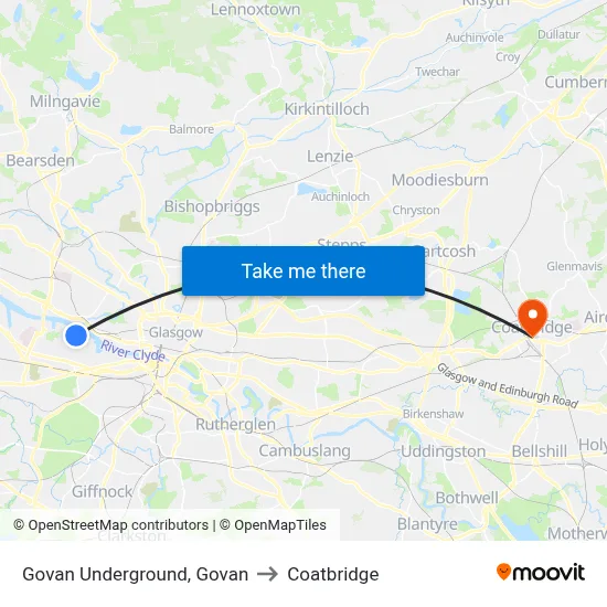 Govan Underground, Govan to Coatbridge map