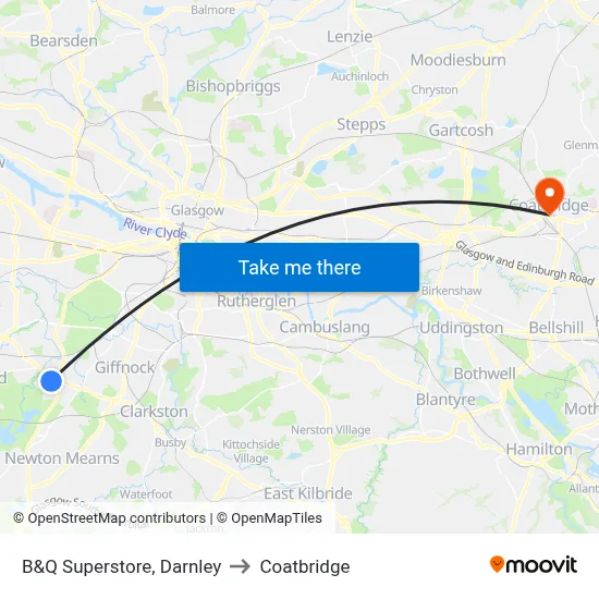 B&Q Superstore, Darnley to Coatbridge map
