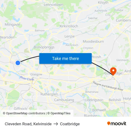 Cleveden Road, Kelvinside to Coatbridge map