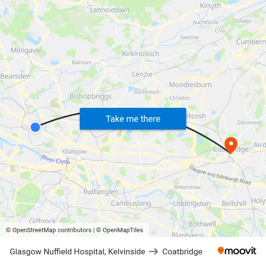 Glasgow Nuffield Hospital, Kelvinside to Coatbridge map