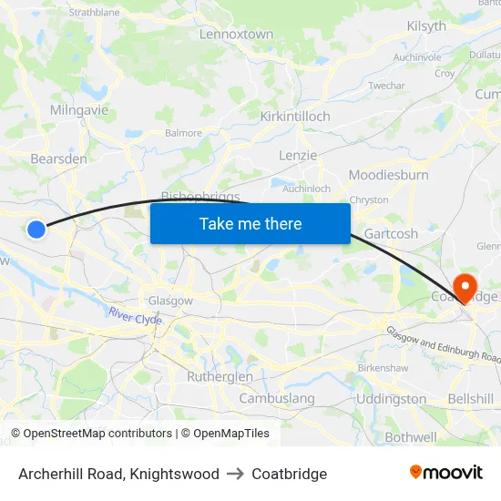 Archerhill Road, Knightswood to Coatbridge map